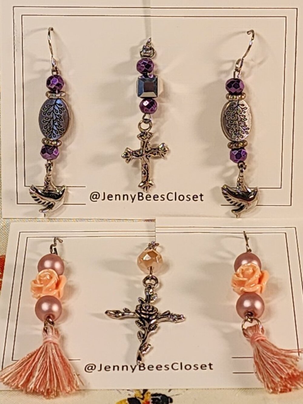CHRISTIAN Costume Jewelry-2 Sets-Handcrafted Silver-Tone Earrings & Necklaces